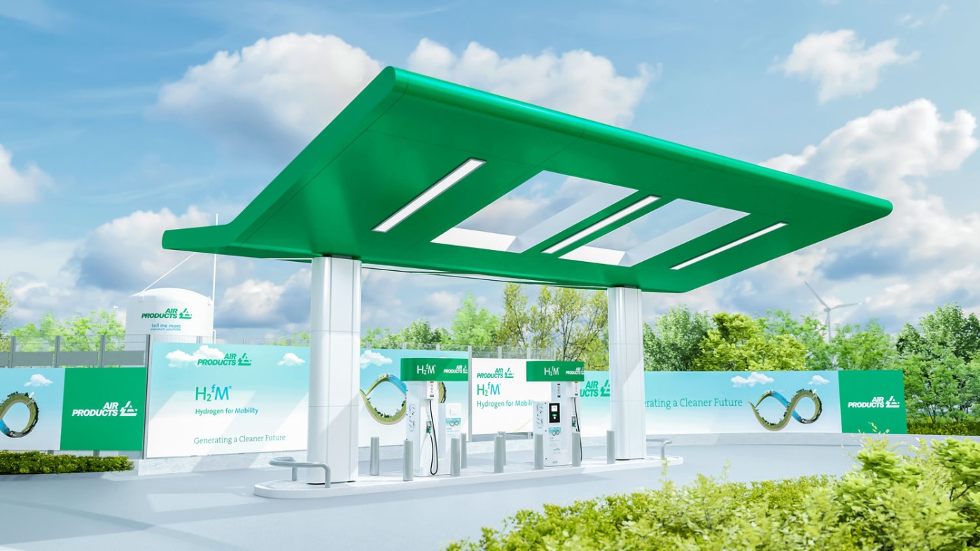 Air Products stellt 2023 im Rotterdamer Hafen die erste Wasserstofftankstelle für Lkw auf. Bild: Air Products