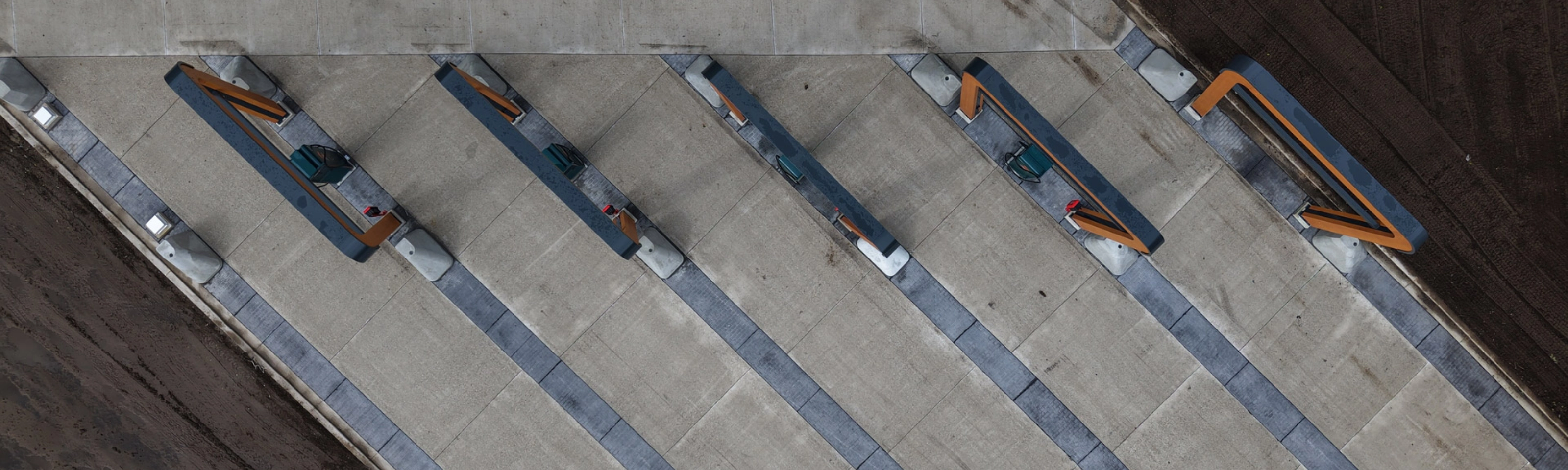 Aerial view of a Milence truck charging hub under construction.