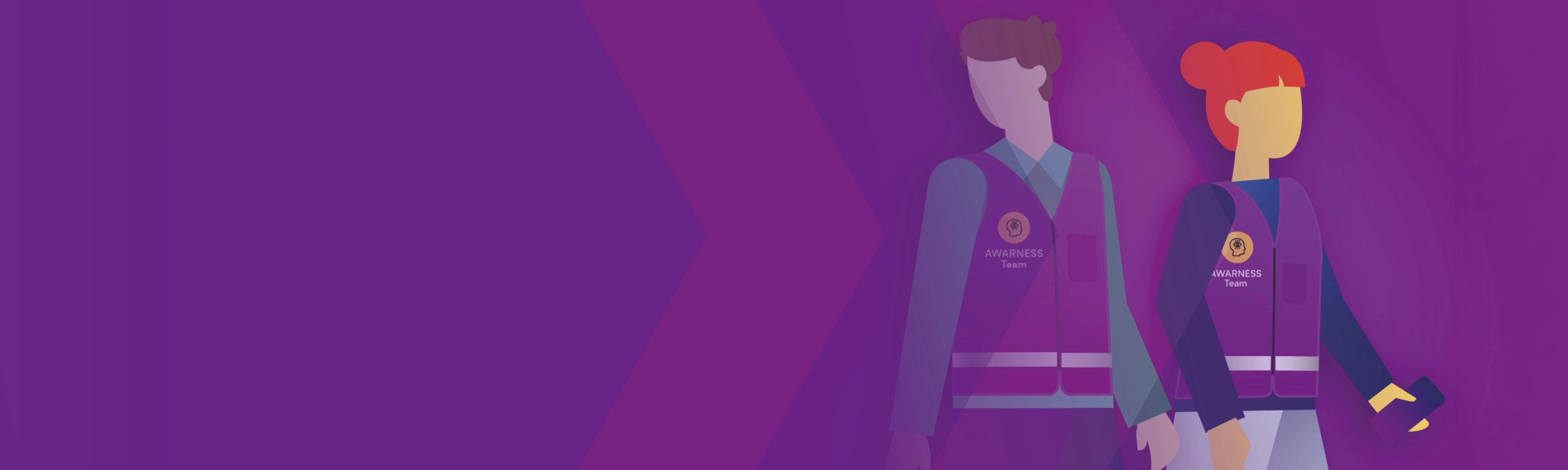 Illustration von zwei Mitgliedern des Awareness-Teams mit Sicherheitswesten.