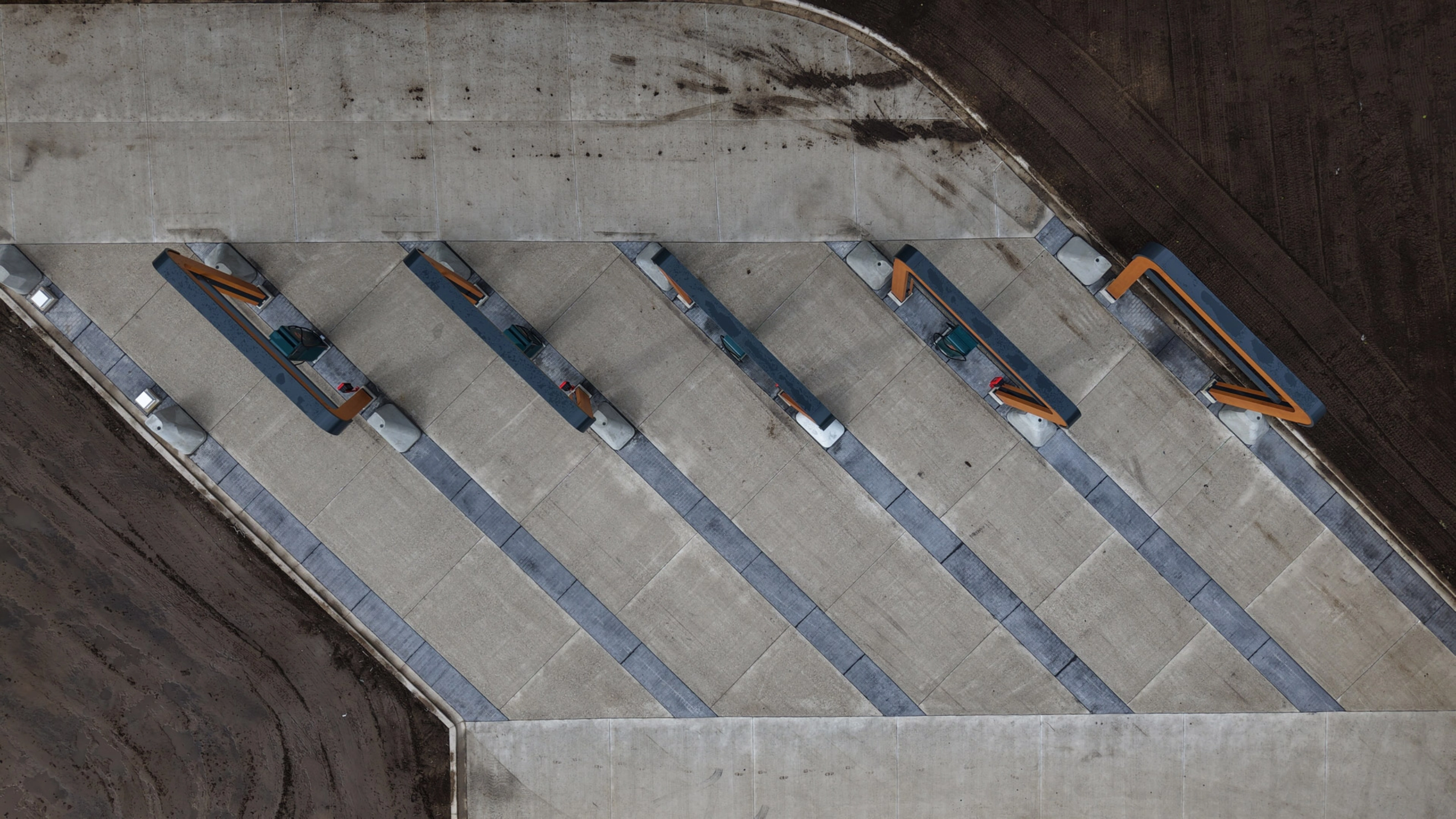 Aerial view of a Milence truck charging hub under construction.