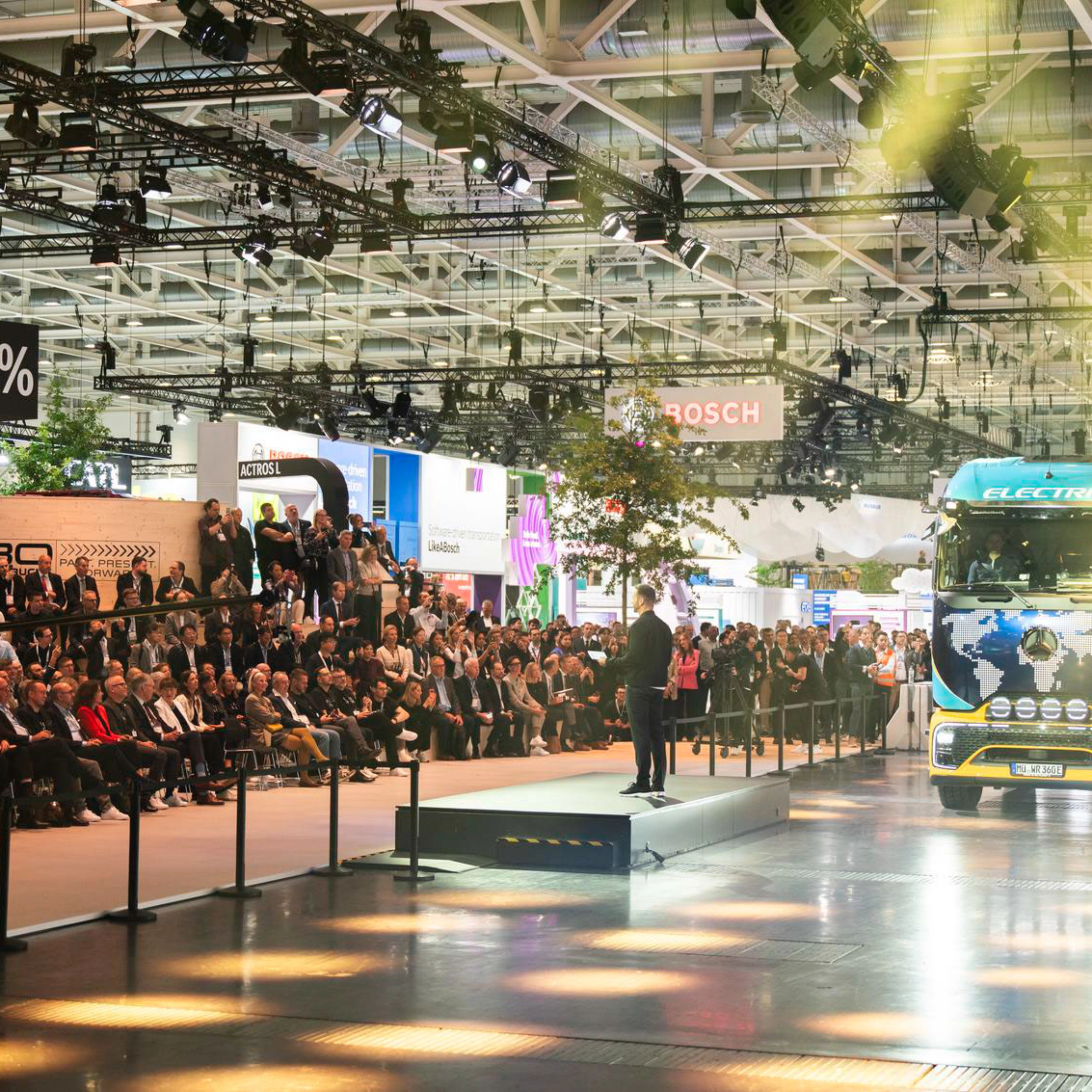Electric truck presentation in front of a large audience at IAA Transportation.