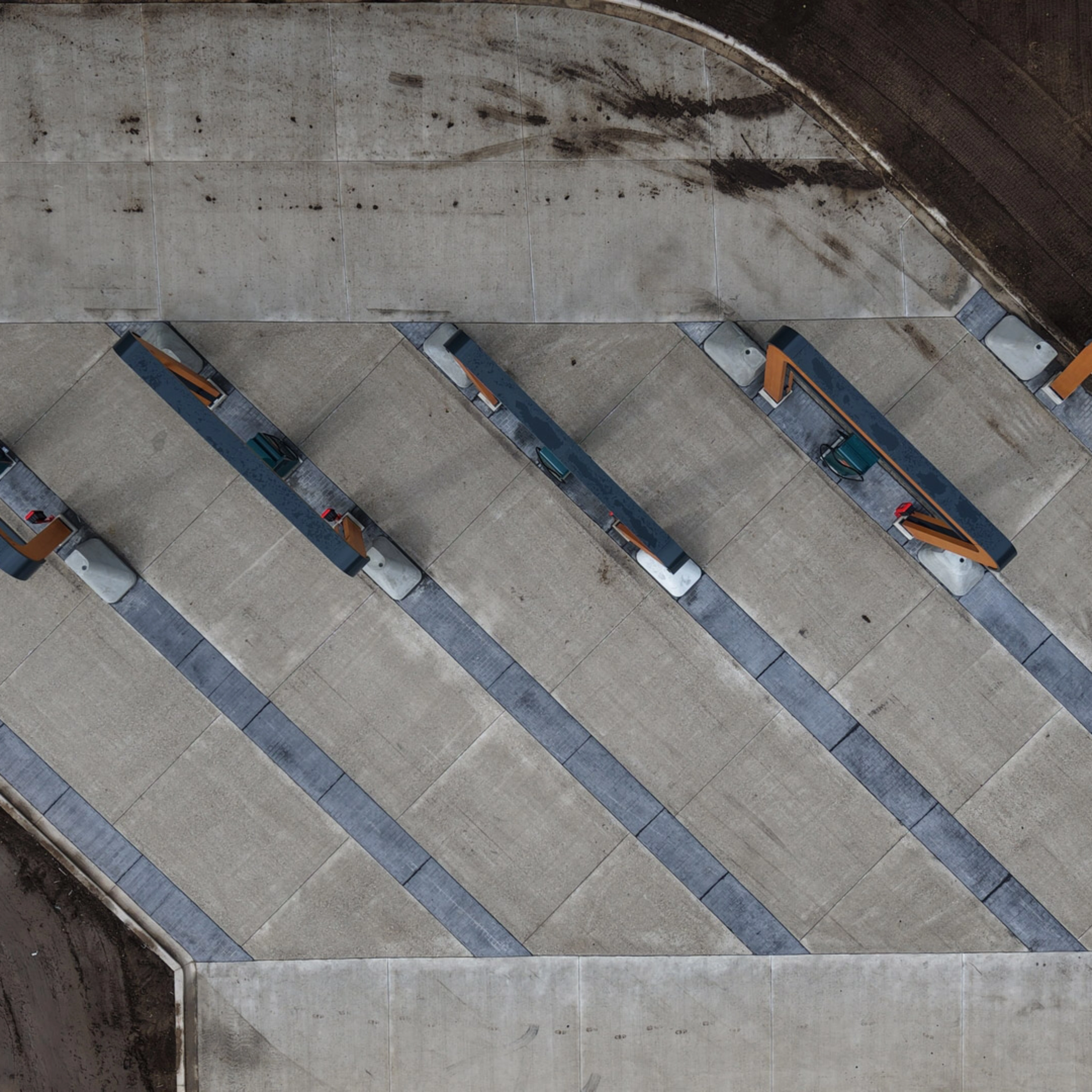 Aerial view of a Milence truck charging hub under construction.