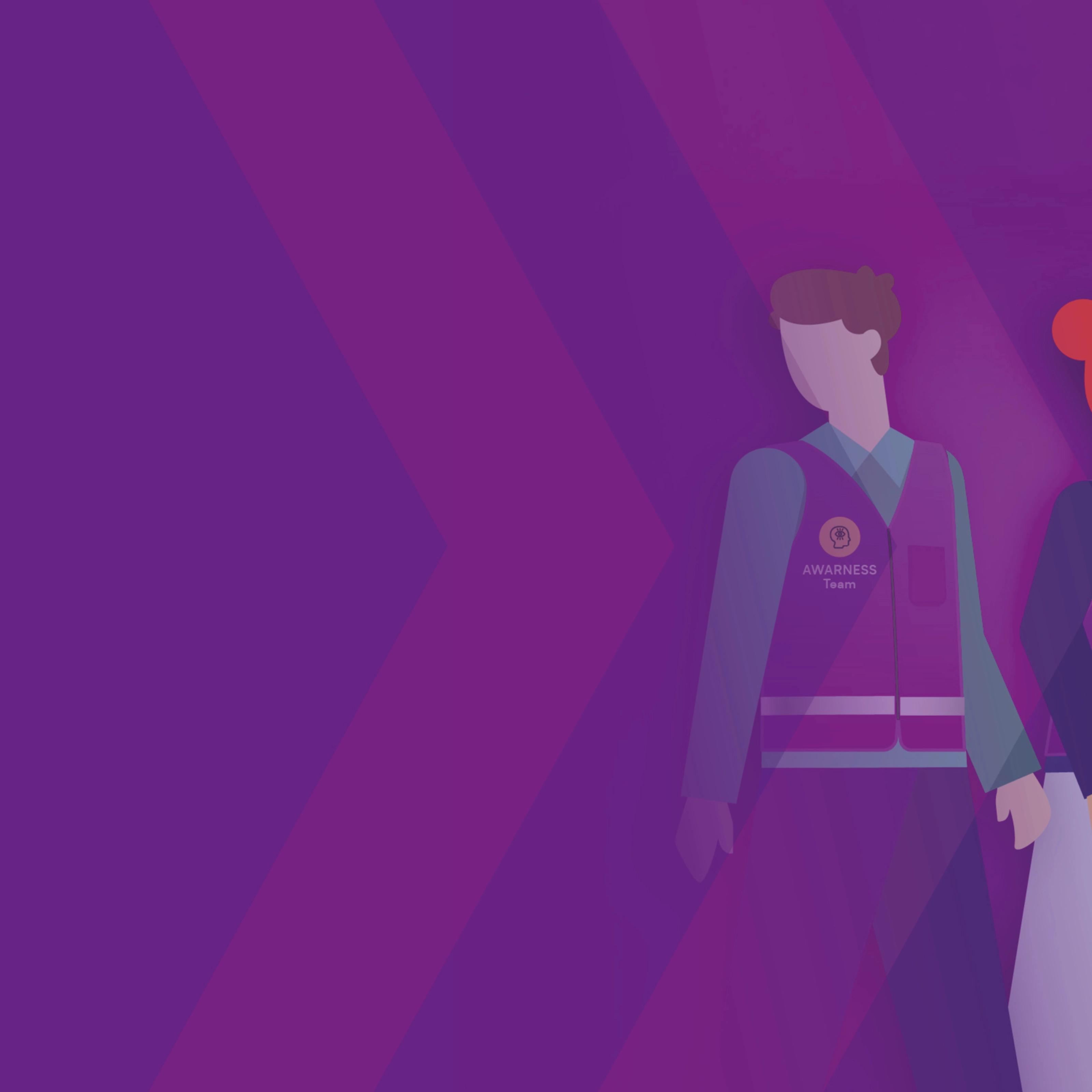 Illustration von zwei Mitgliedern des Awareness-Teams mit Sicherheitswesten.