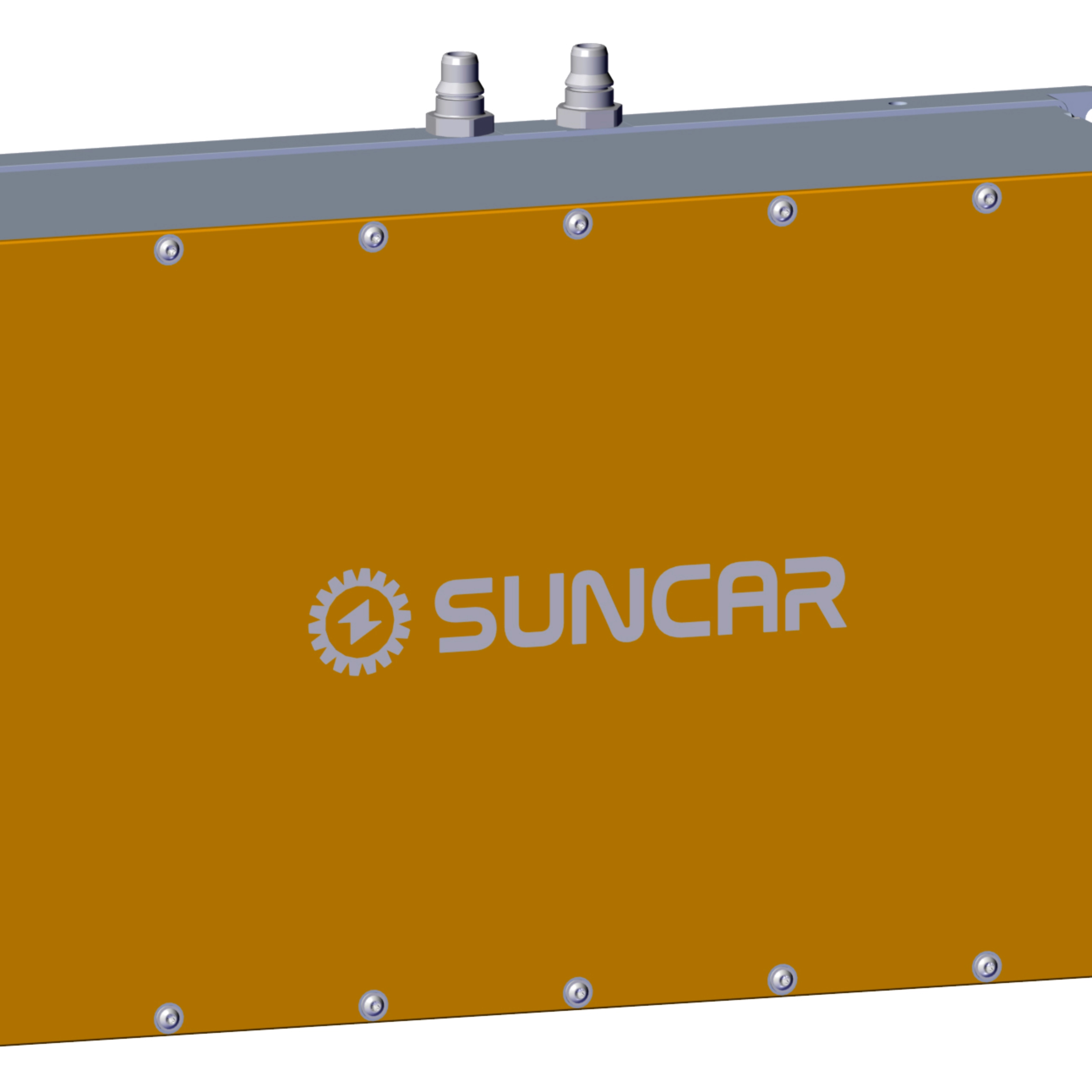Ein SUNCAR-Steuergerät mit orangefarbener Abdeckung vor weißem Hintergrund.