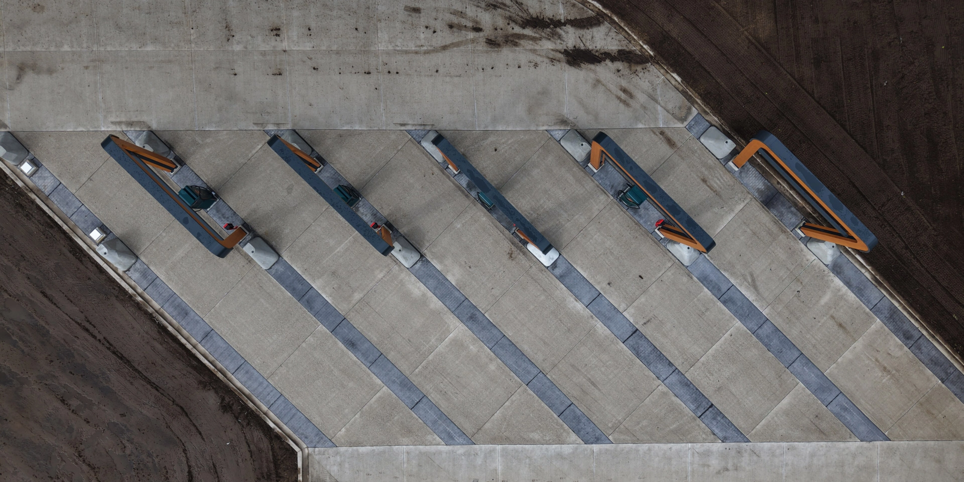 Aerial view of a Milence truck charging hub under construction.