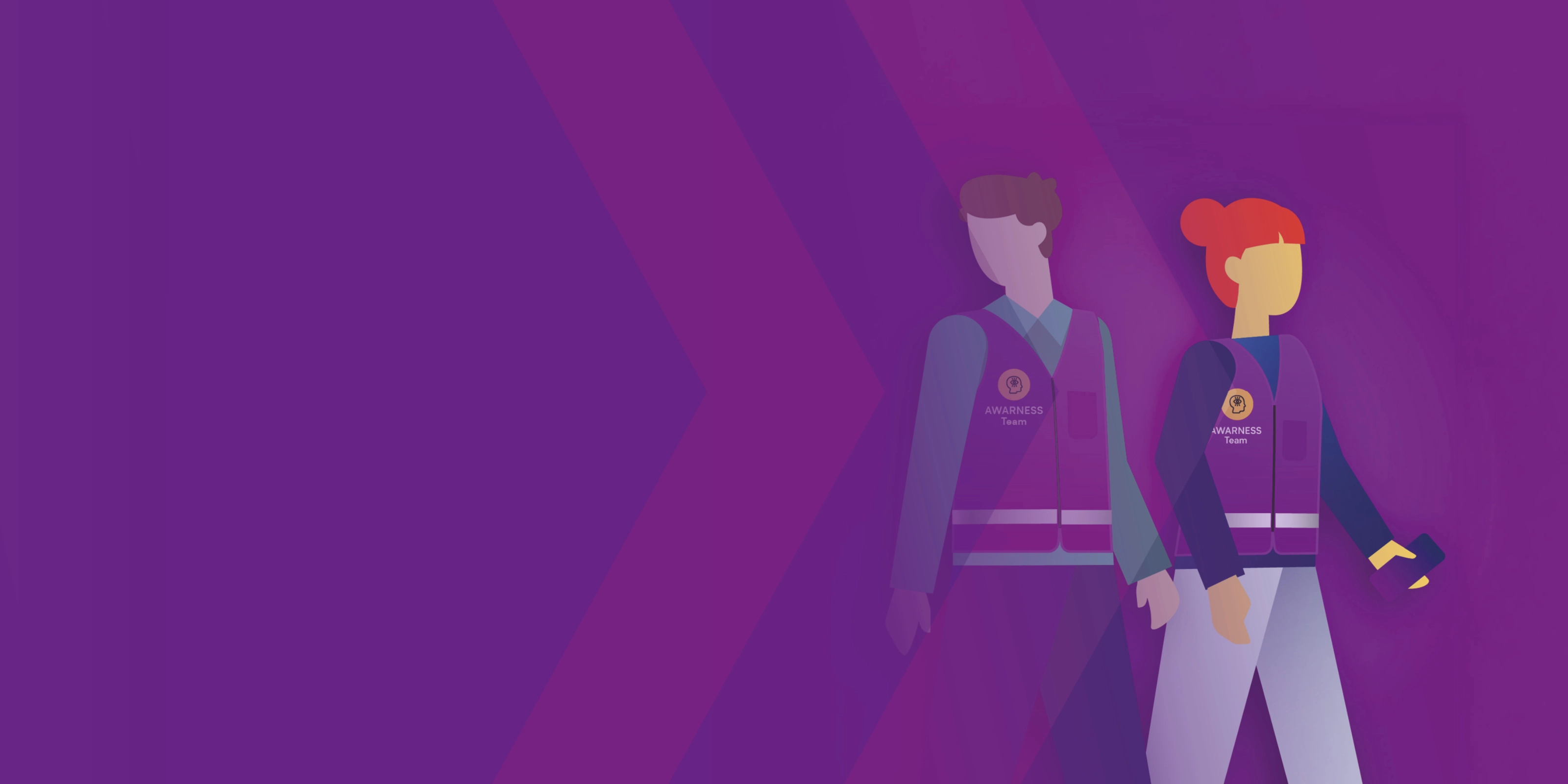 Illustration von zwei Mitgliedern des Awareness-Teams mit Sicherheitswesten.