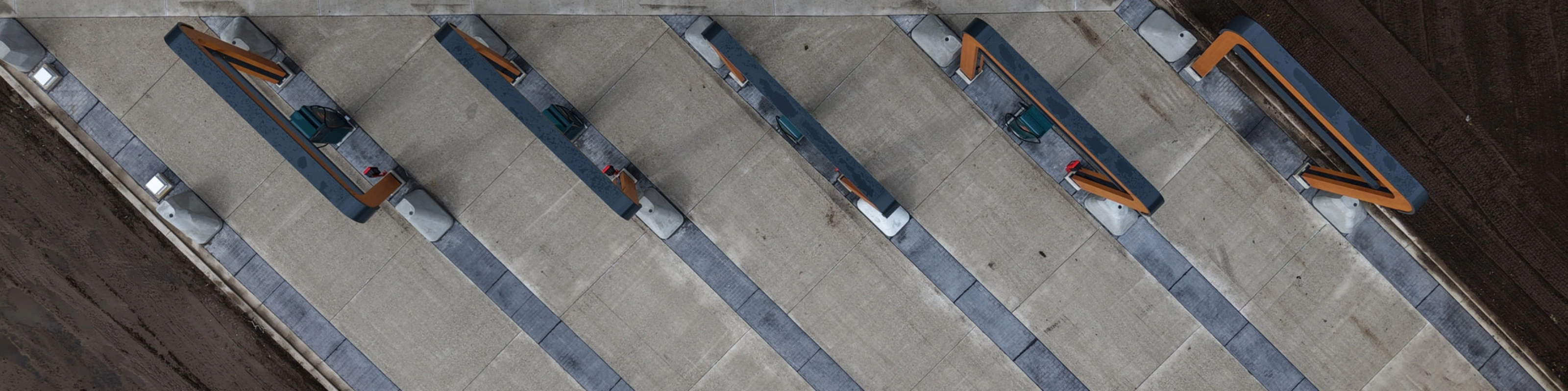 Aerial view of a Milence truck charging hub under construction.