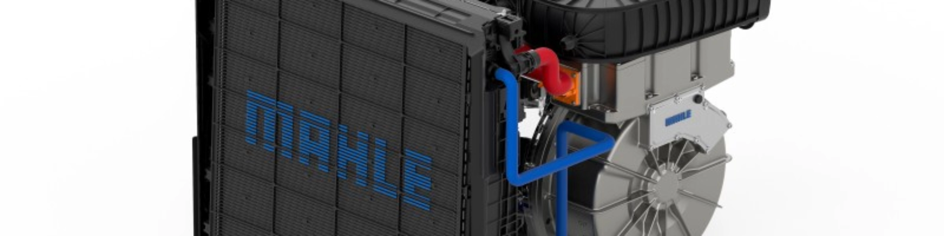 MAHLE electric drive unit with cooling module shown on a white background.