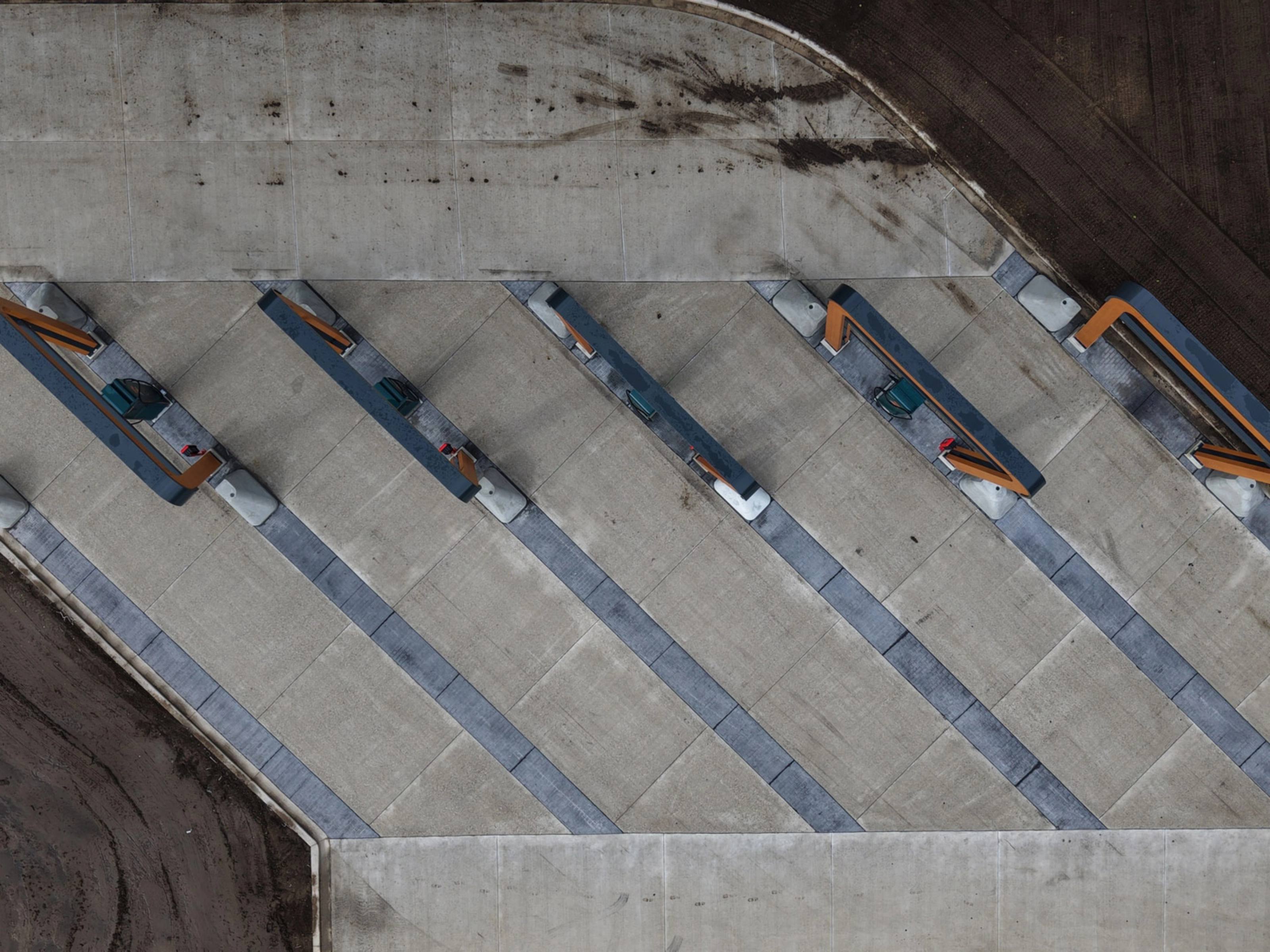 Aerial view of a Milence truck charging hub under construction.
