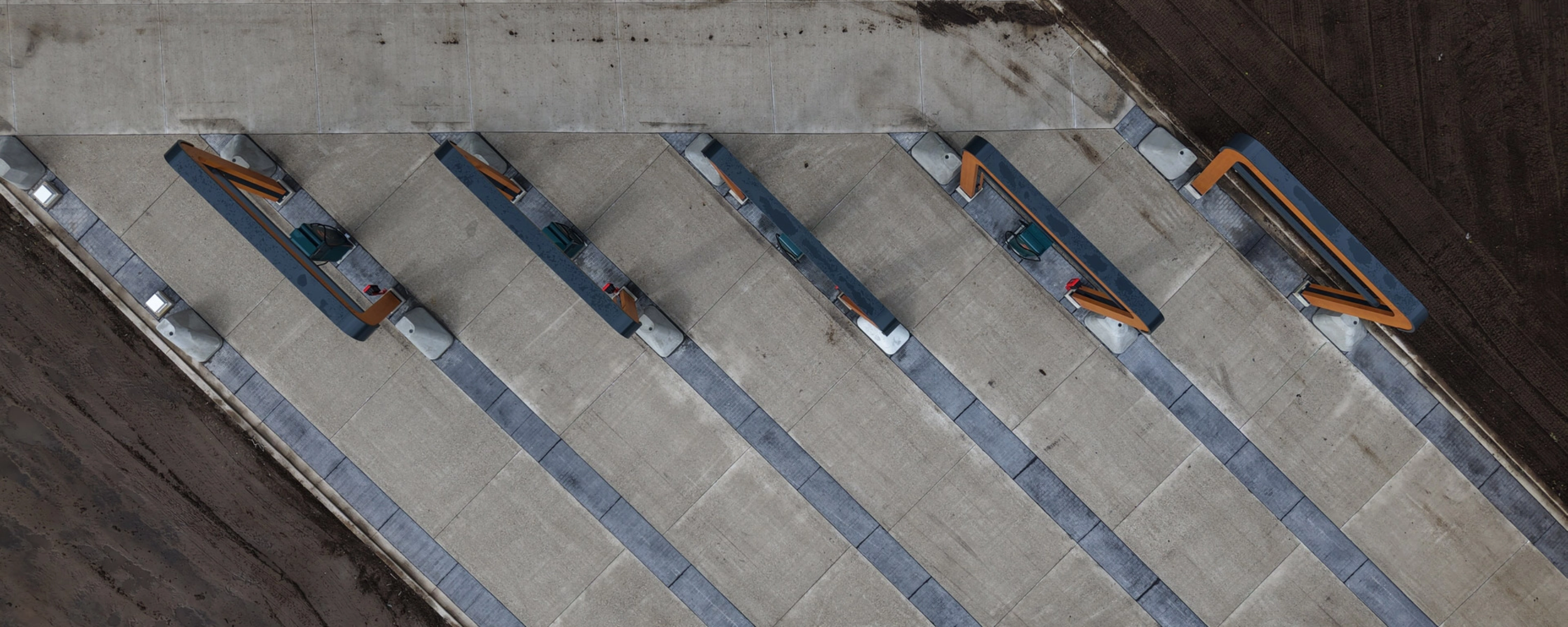 Aerial view of a Milence truck charging hub under construction.