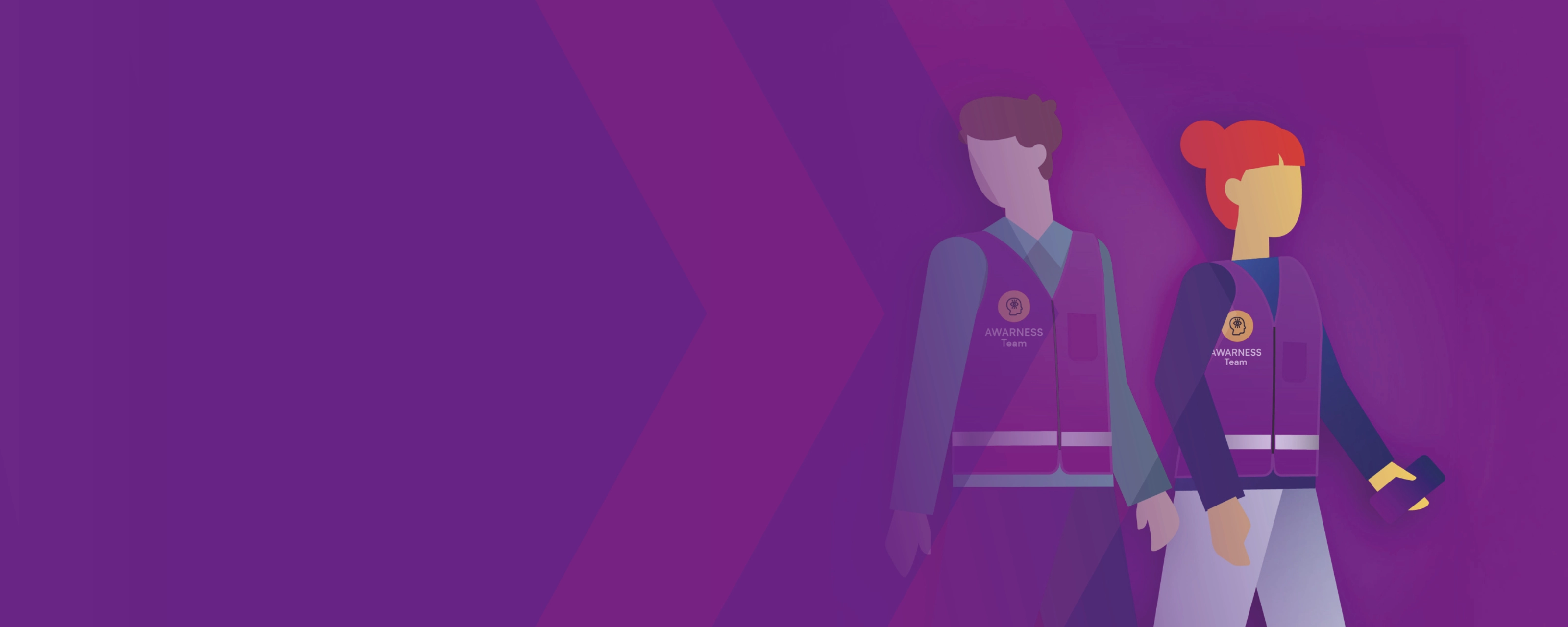 Illustration von zwei Mitgliedern des Awareness-Teams mit Sicherheitswesten.