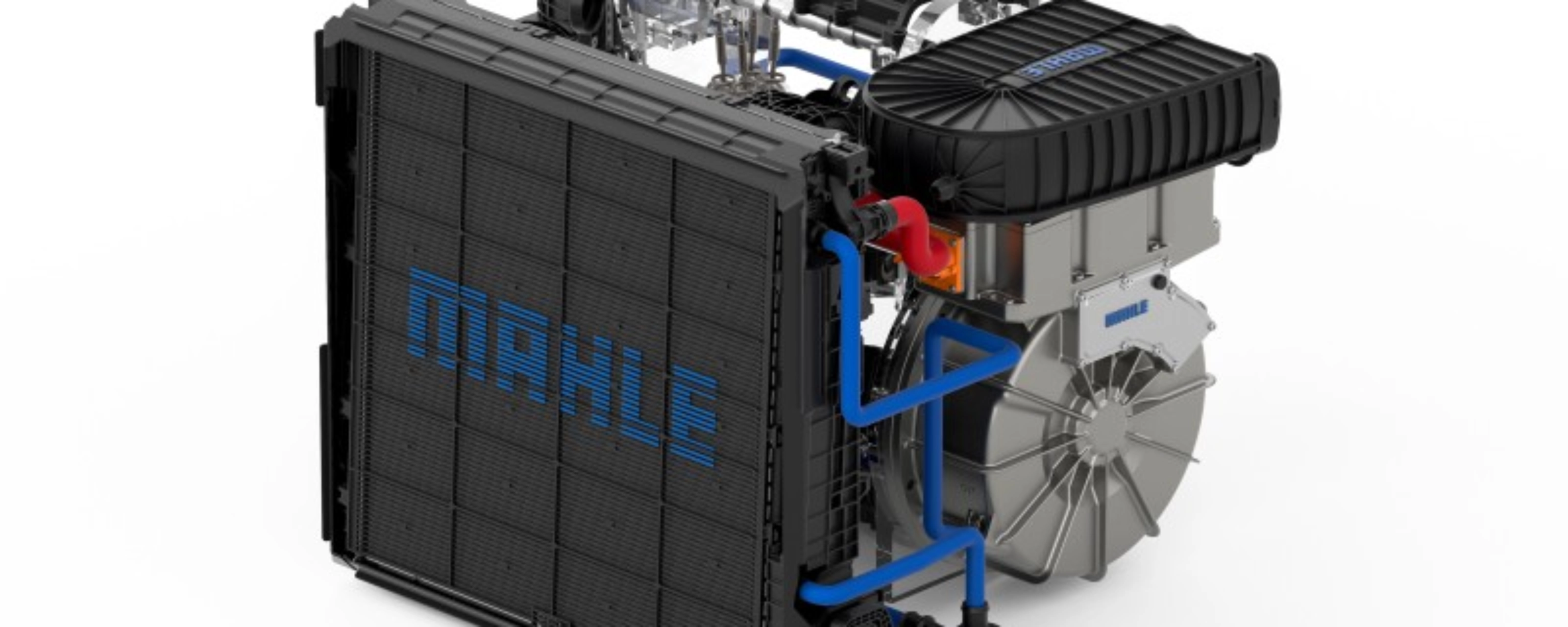 MAHLE electric drive unit with cooling module shown on a white background.