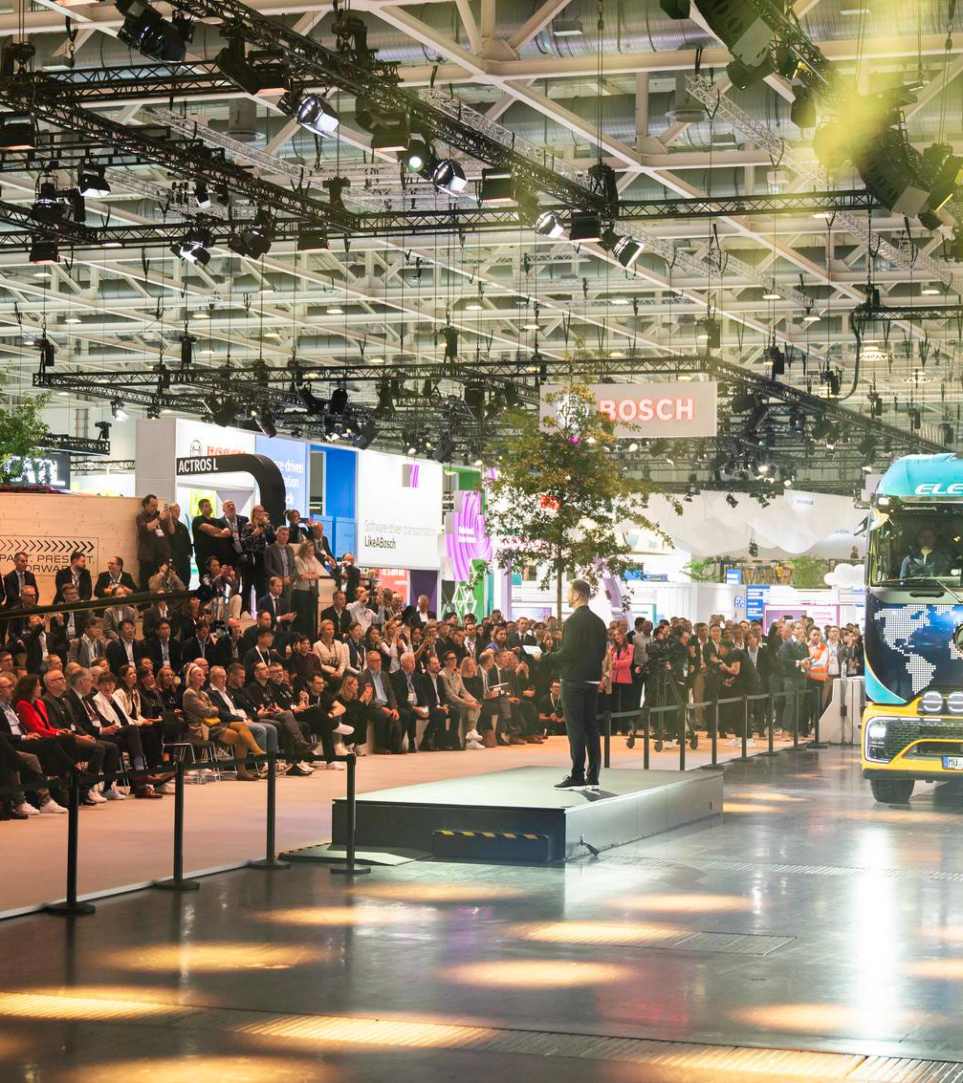 Electric truck presentation in front of a large audience at IAA Transportation.