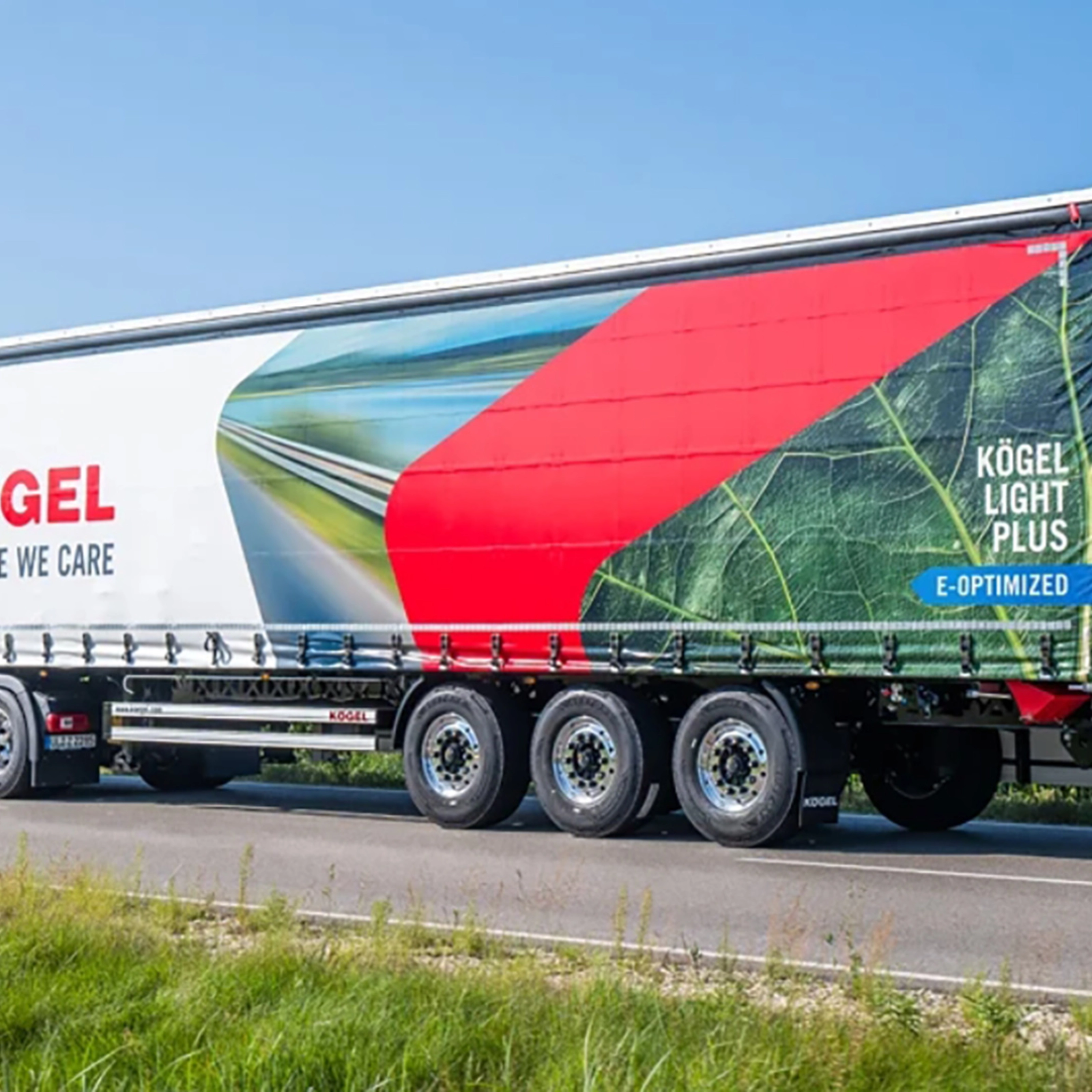 Kögel Light Plus trailer on road with brand logo and eco design.