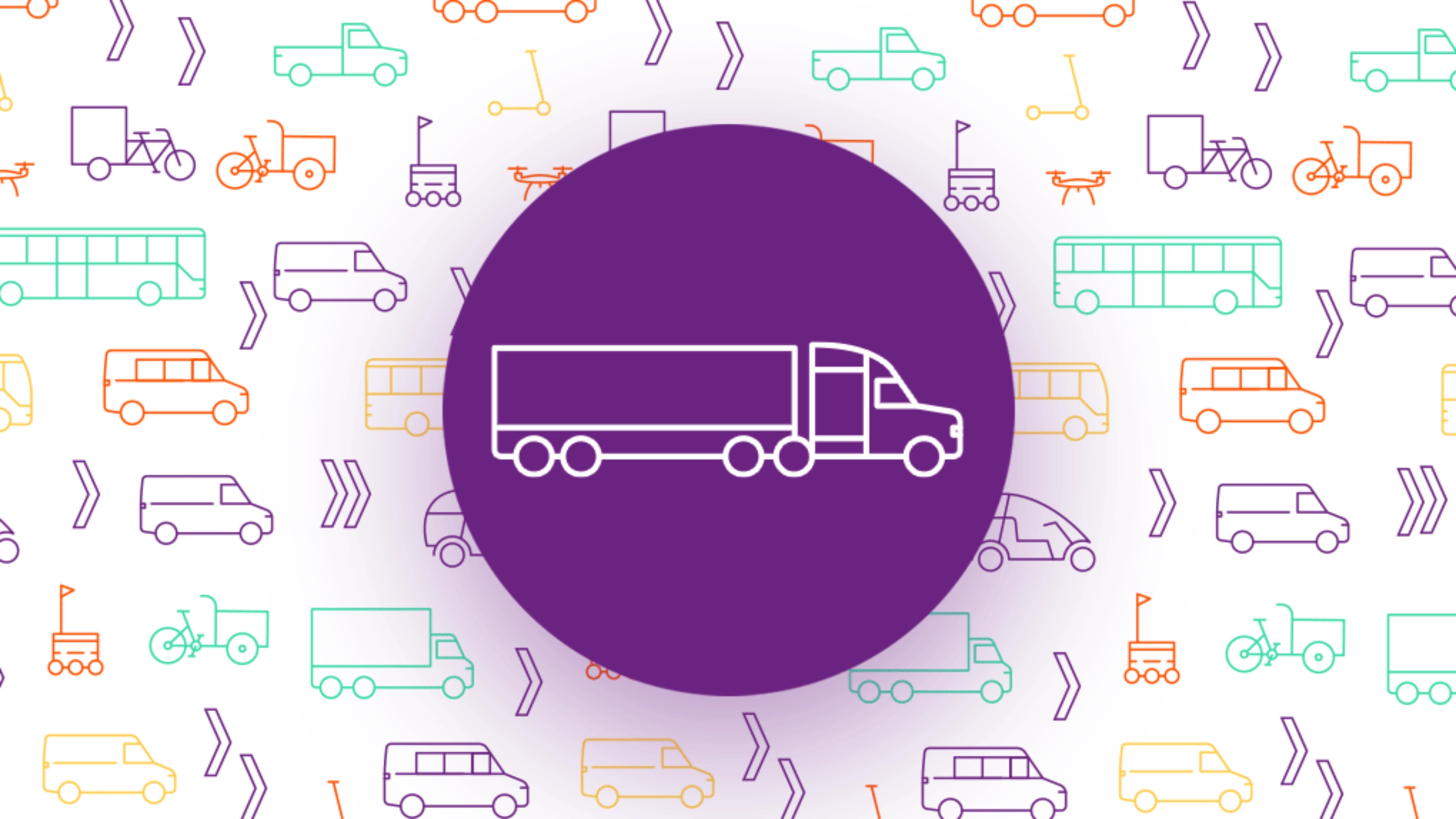 Grafik mit Lkw-Symbol in einem lila Kreis auf gemustertem Hintergrund.