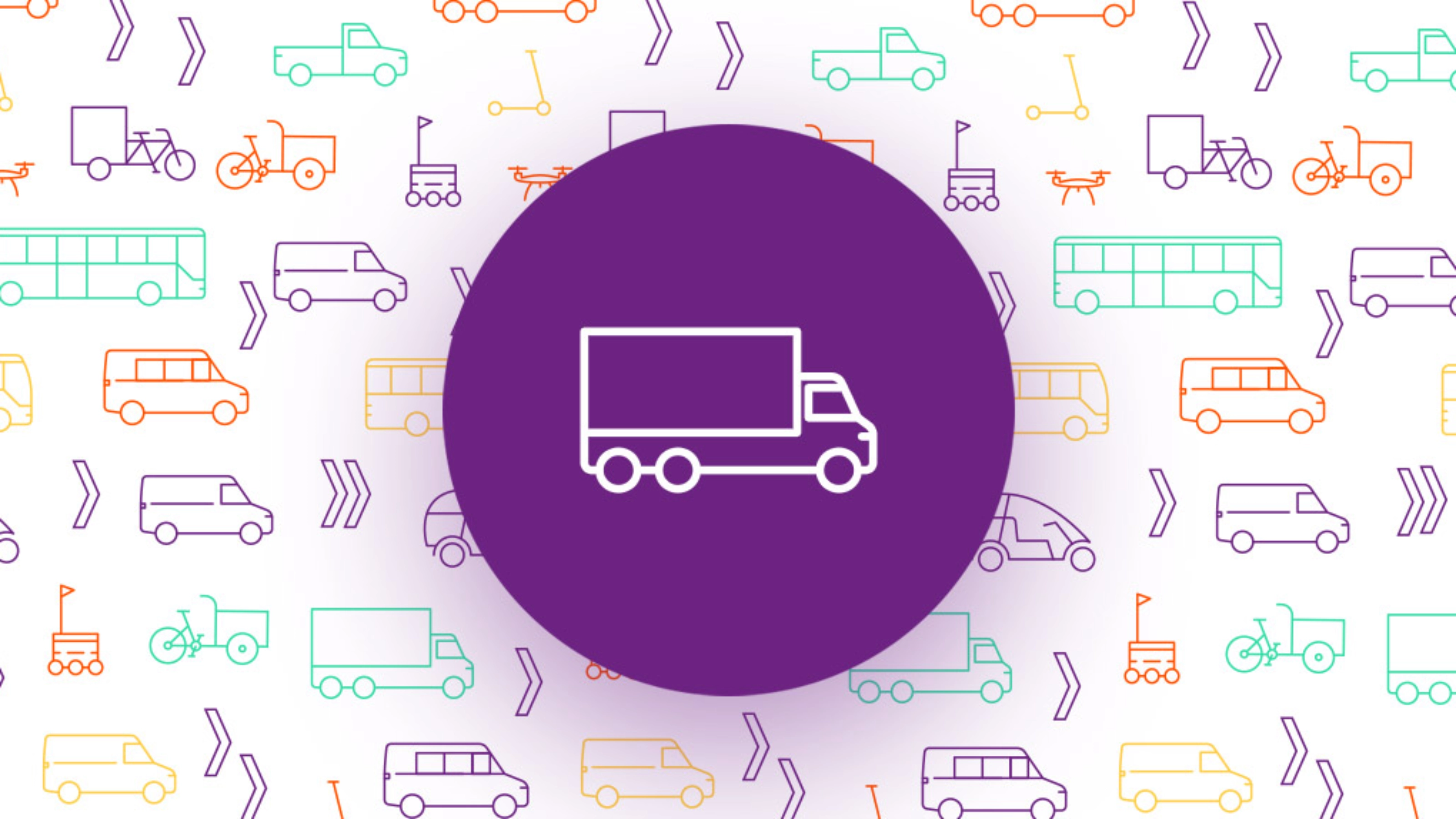 Grafik mit Lkw-Symbol in einem lila Kreis auf gemustertem Hintergrund.