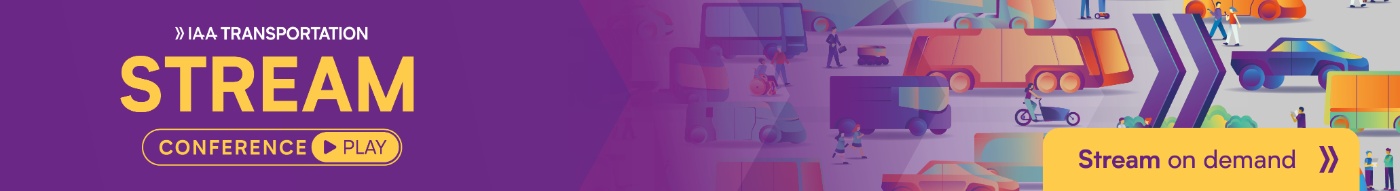 Banner with text “IAA Transportation Stream” and conference play button