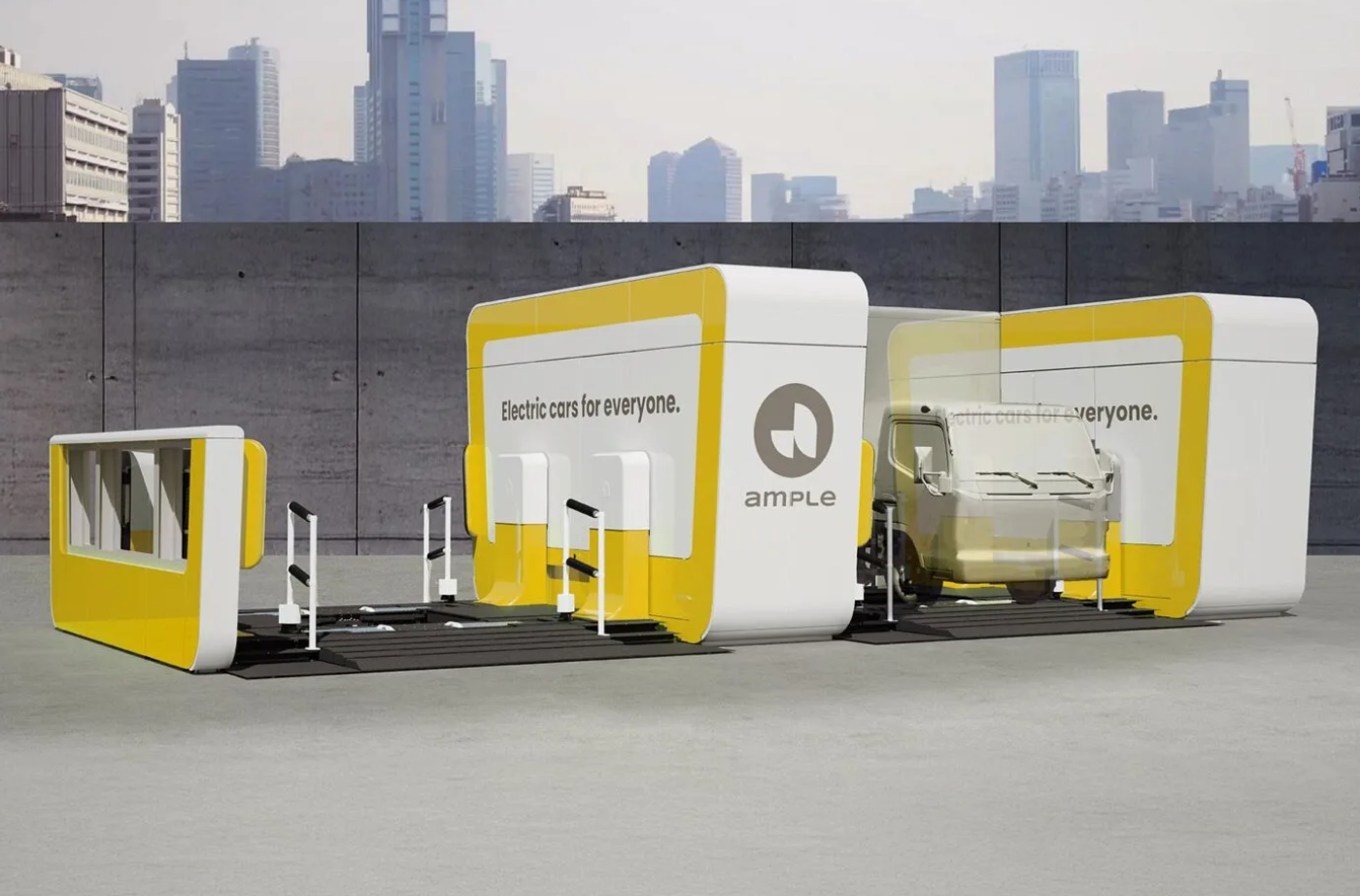 Ample-Batteriewechselstation für E-Fahrzeuge mit einem Lkw im Modul.