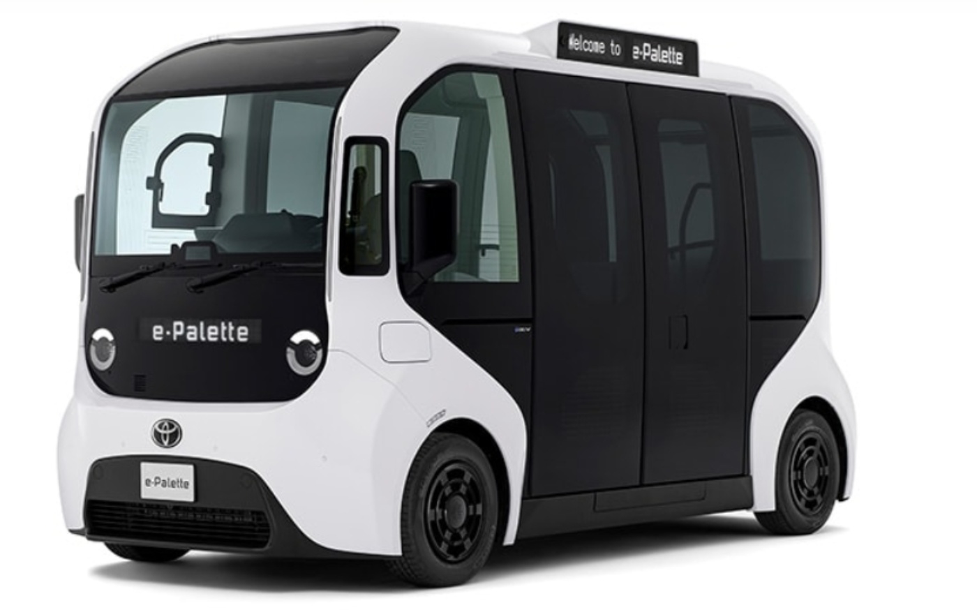 Compact autonomous electric shuttle from Toyota named e-Palette, designed for urban mobility.