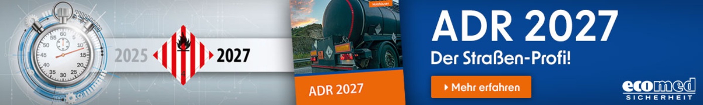 Banner für ADR 2027 für Straßen-Profis mit einem Tanklastwagen.
