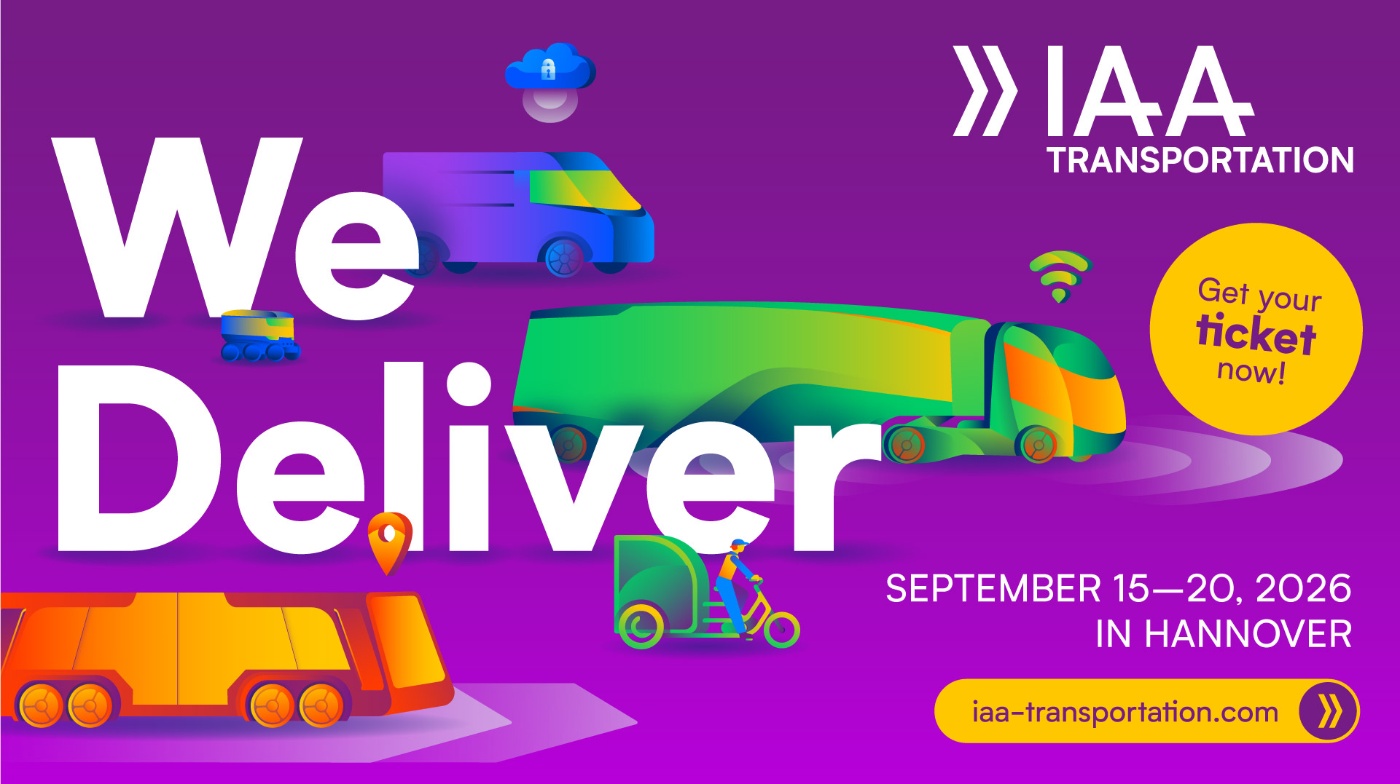 Werbegrafik zur IAA Transportation 2026 mit Lkw und Eventinfos in Hannover.
