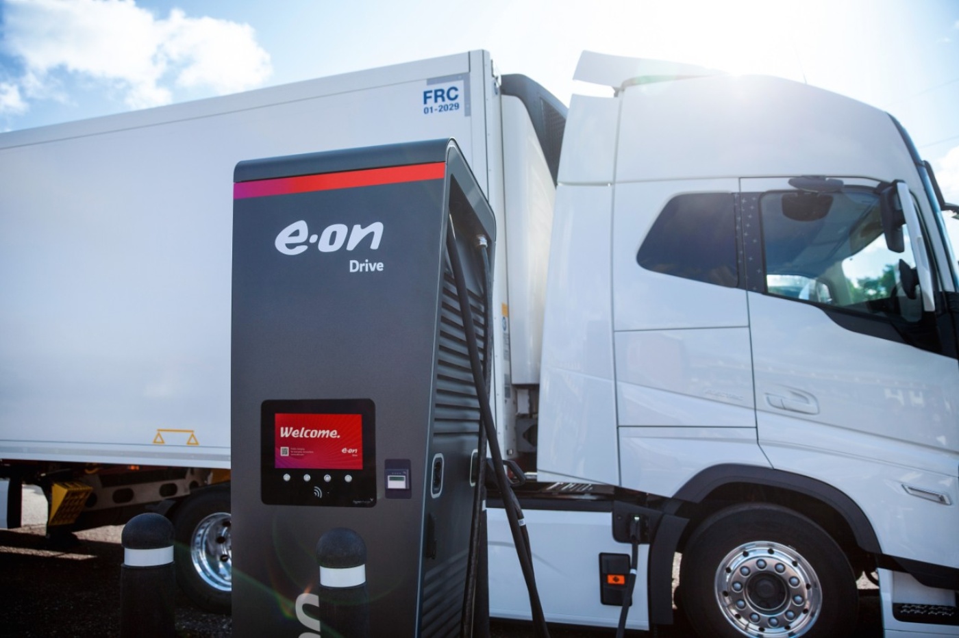 E.ON Drive charging station connected to an electric truck.