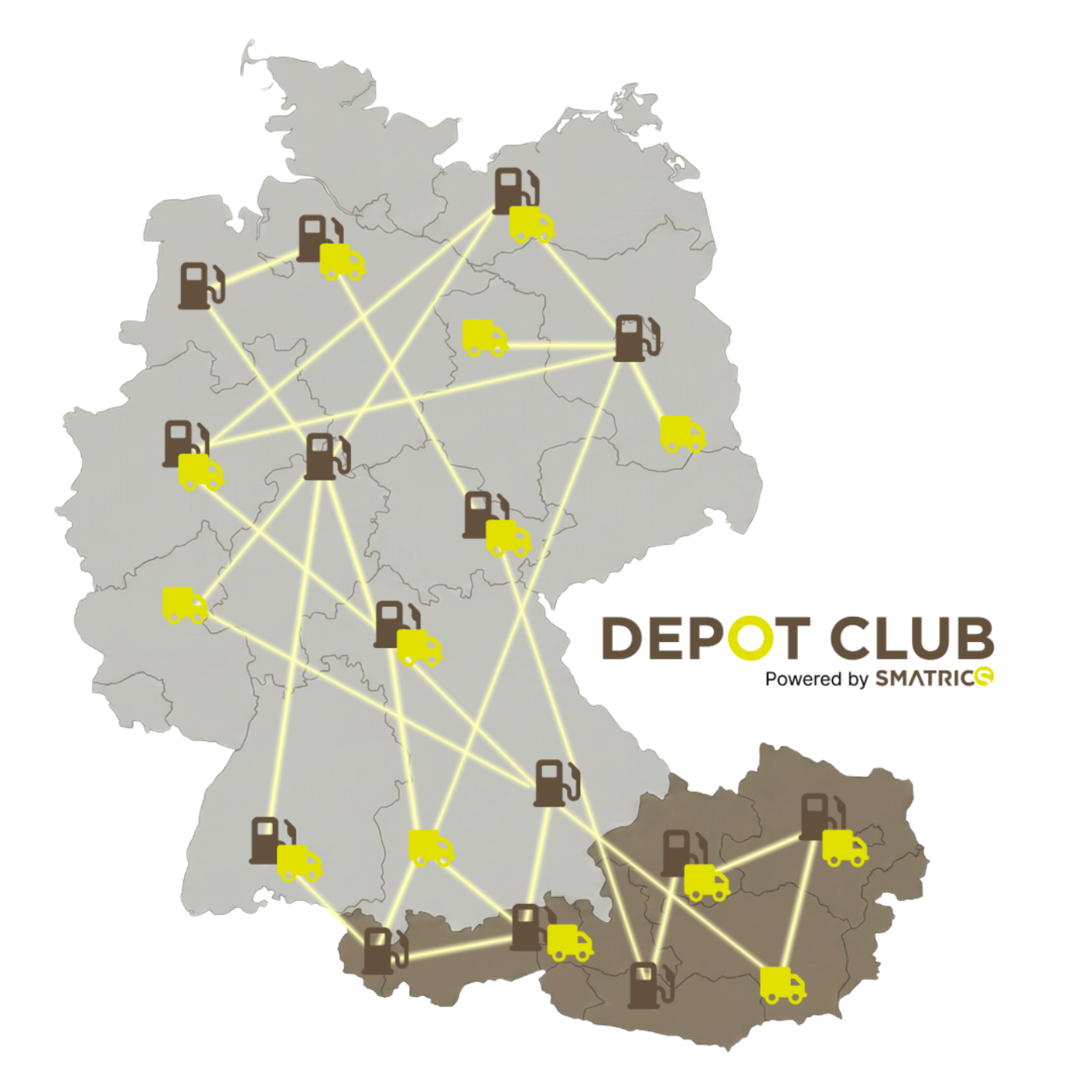 Map of Germany with charging locations connected in a network.