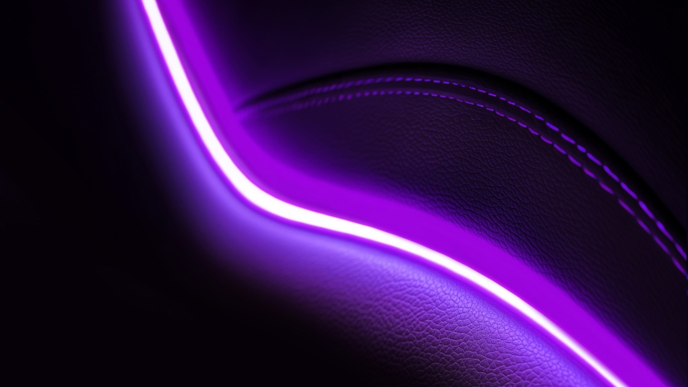 FORVIA-Grafik mit einem violett leuchtenden Lichtband auf dunklem Hintergrund.