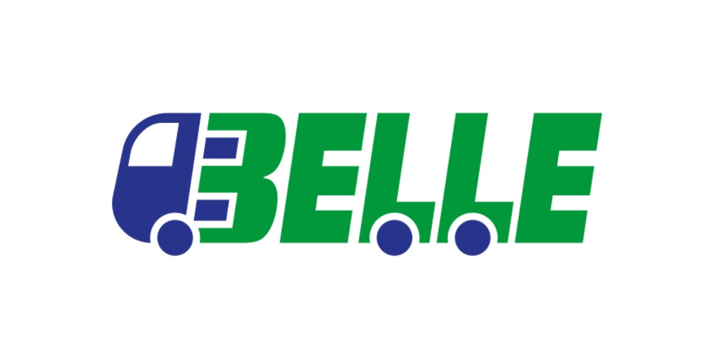 BELLE logo in green and blue with a stylized truck and wheels integrated into the lettering.
